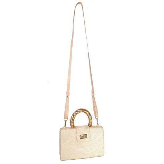 THE GRACIE Cream Woven Straw Clutch Bag