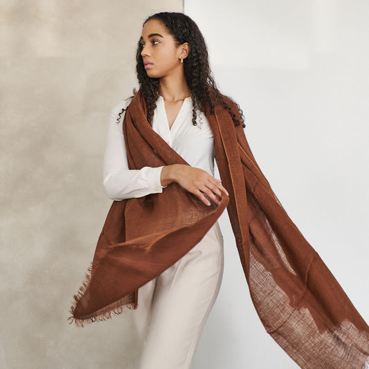 Coco Brown Hand Woven Linen Silk Blend Scarf