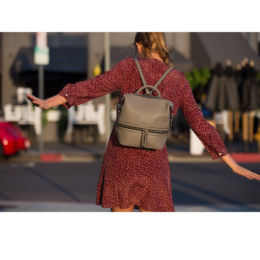 Grey Leather Backpack Purse Convertible Crossbody Bag