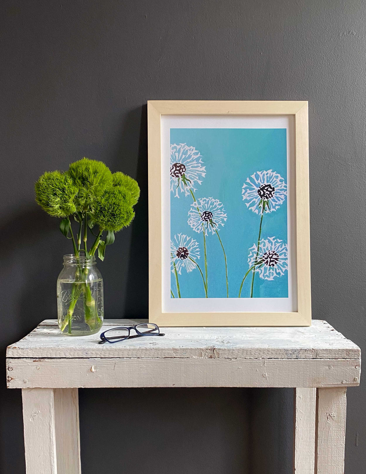 Art Print: Dandelions on Aqua