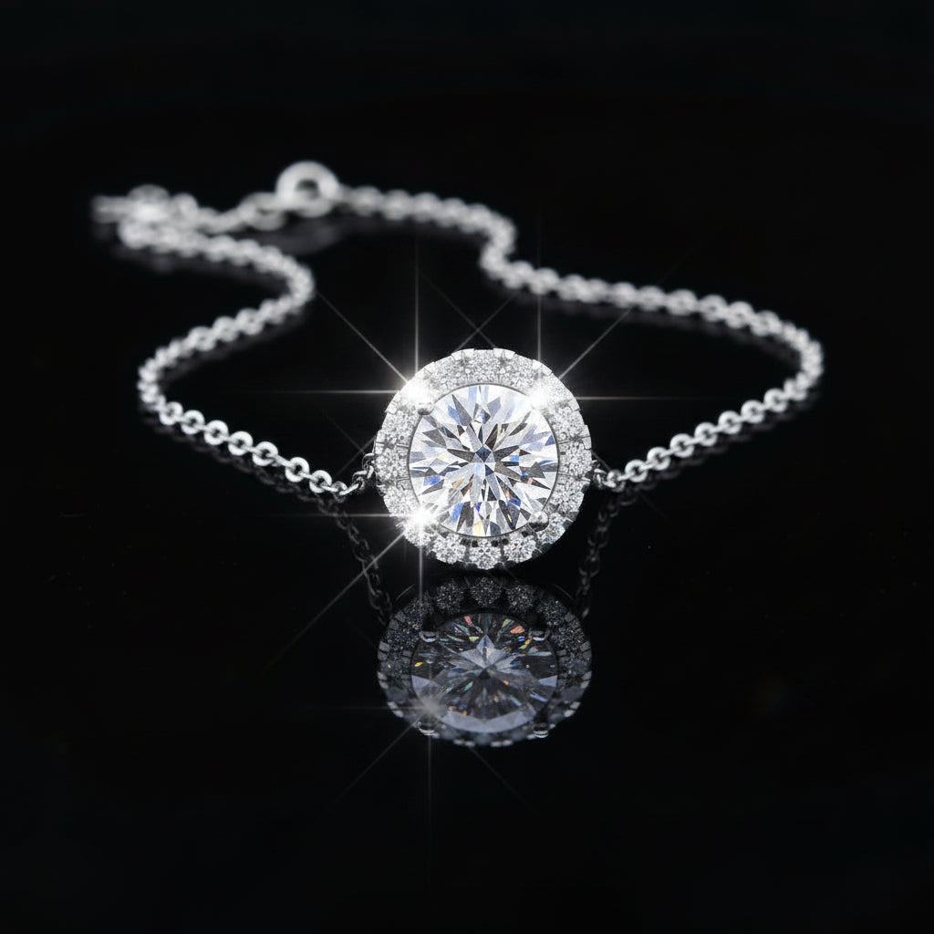 AGI Certified Lab-Grown Diamond Halo Pendant Necklace in 14kt White Gold – 1 CTW or 2 CTW