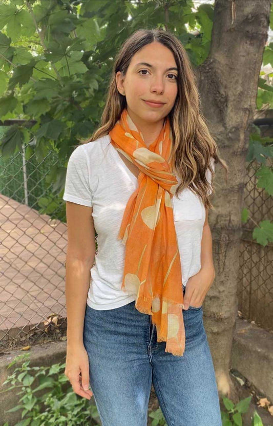 Scarf: Cream Flowers on Orange