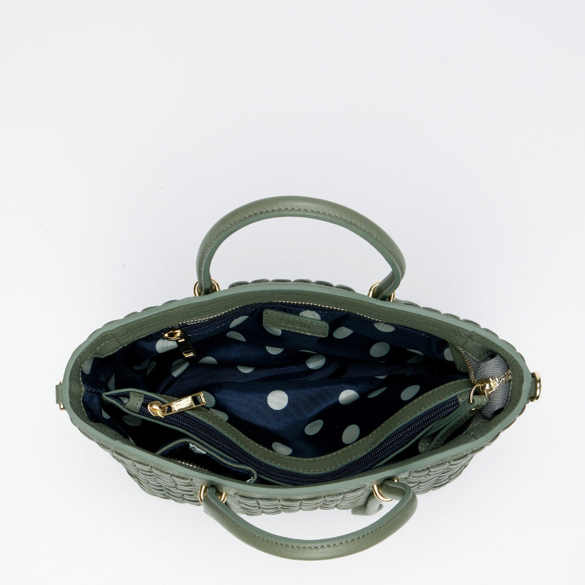 Woven Leather Satchel Bag Sage Green