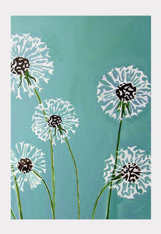 Art Print: Dandelions on Aqua