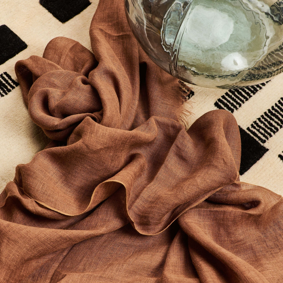 Coco Brown Hand Woven Linen Silk Blend Scarf
