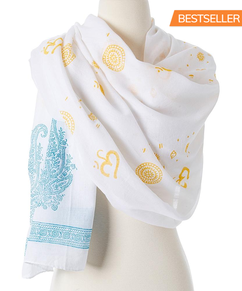 OMSutra OM Shanti Paisley hand printed Cotton Shawl