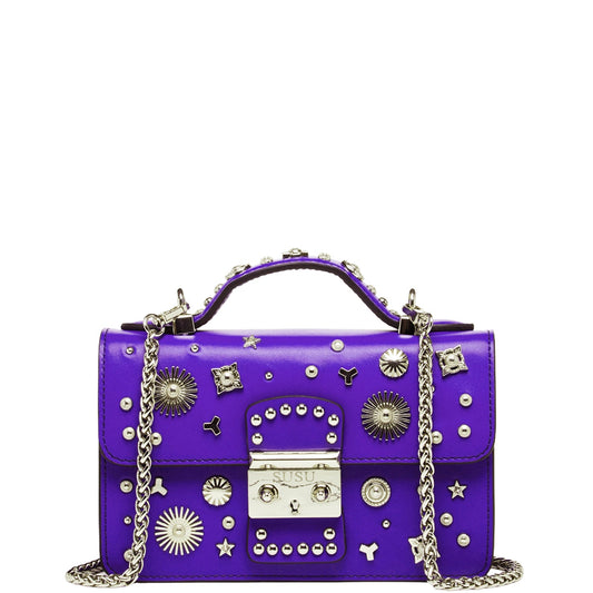 Studded Small Leather Crossbody Bag Royal Blue Purse Women's Handbag