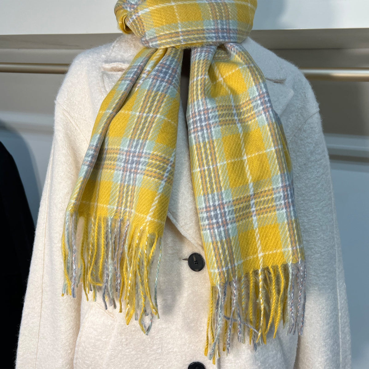 Yellow Plaid Scarf for Women