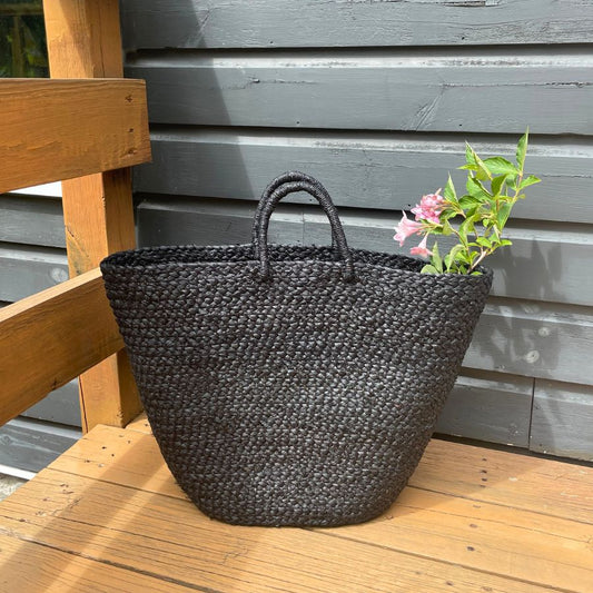 Braided Raffia Tote Black
