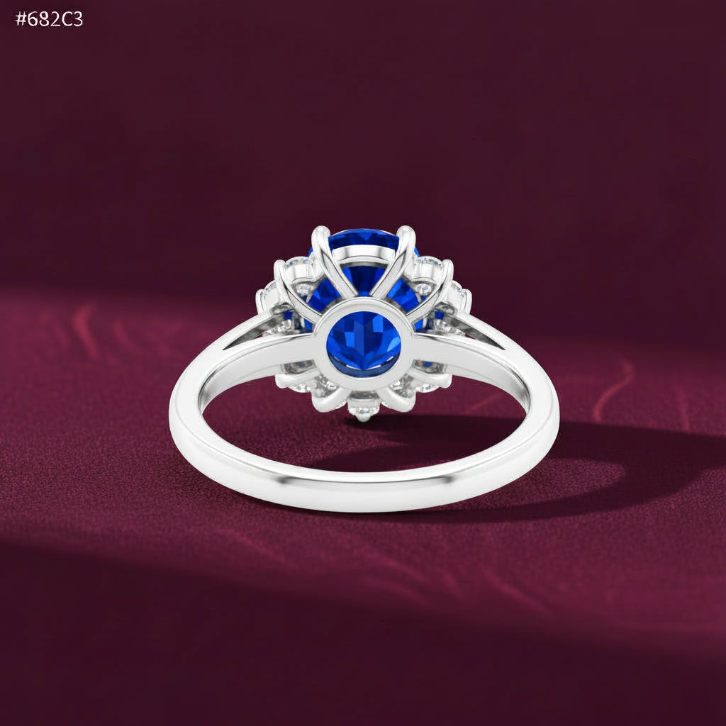 Princess Diana Inspired 3.00CTW AGI Certified G/VS Lab-Grown Sapphire and Diamond Halo Ring in 14K White Gold