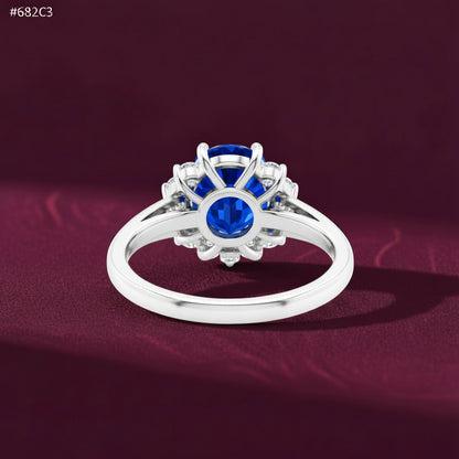 Princess Diana Inspired 3.00CTW AGI Certified G/VS Lab-Grown Sapphire and Diamond Halo Ring in 14K White Gold