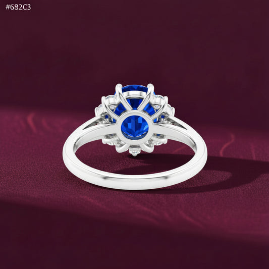 Princess Diana Inspired 3.00CTW AGI Certified G/VS Lab-Grown Sapphire and Diamond Halo Ring in 14K White Gold