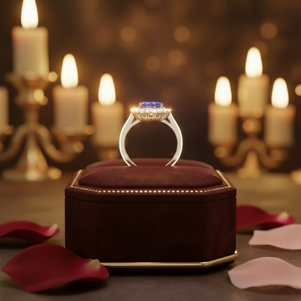 Princess Diana Inspired 3.00CTW AGI Certified G/VS Lab-Grown Sapphire and Diamond Halo Ring in 14K White Gold