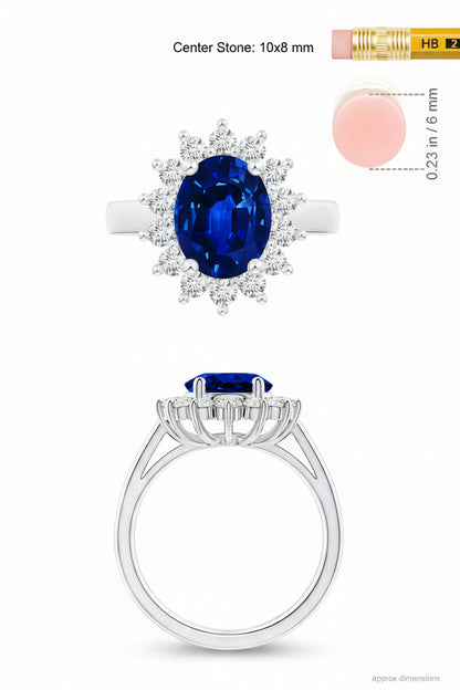 Princess Diana Inspired 3.00CTW AGI Certified G/VS Lab-Grown Sapphire and Diamond Halo Ring in 14K White Gold