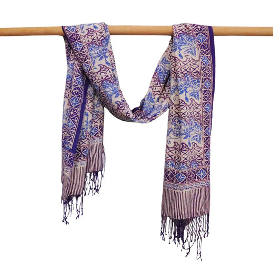 Handmade Batik Scarf - soft Cotton - Vines in Navy Blue