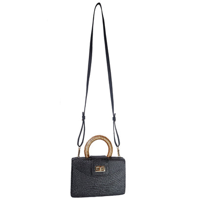 THE GRACIE Black & Gold Woven Buntal Straw Clutch Bag