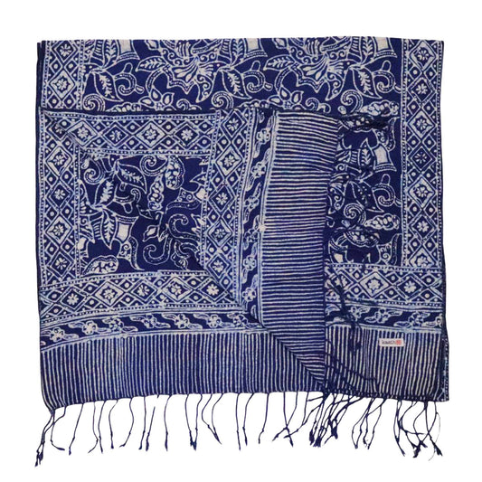Handmade Batik Scarf - Cotton - Wings, Blue