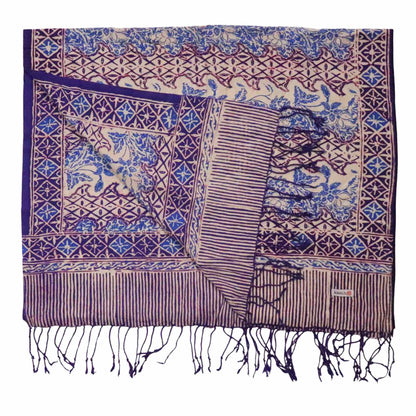 Handmade Batik Scarf - soft Cotton - Vines in Navy Blue