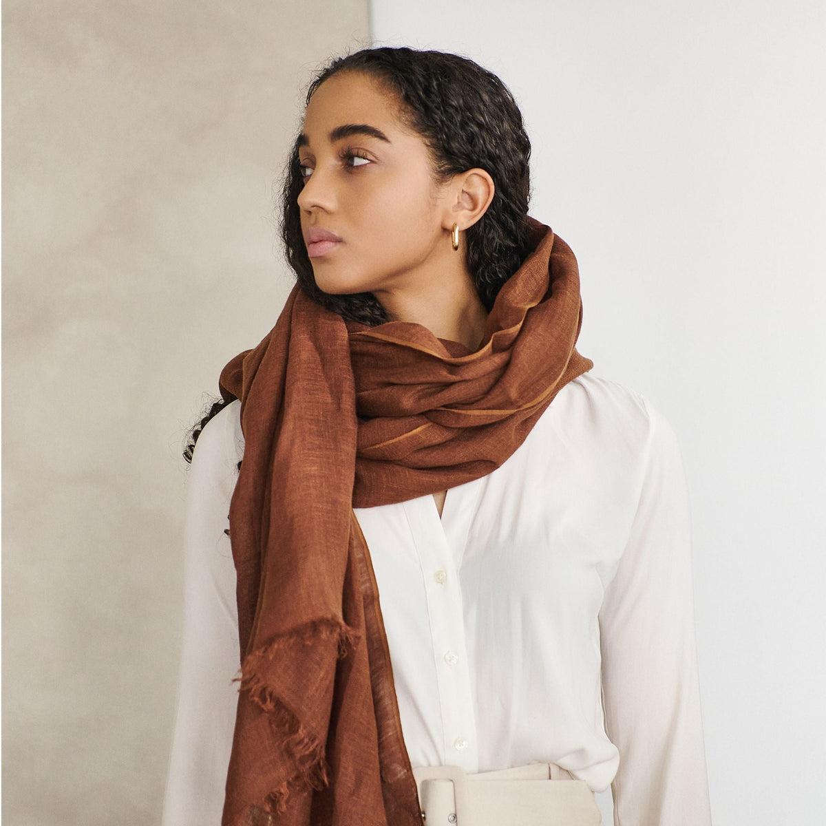 Coco Brown Hand Woven Linen Silk Blend Scarf