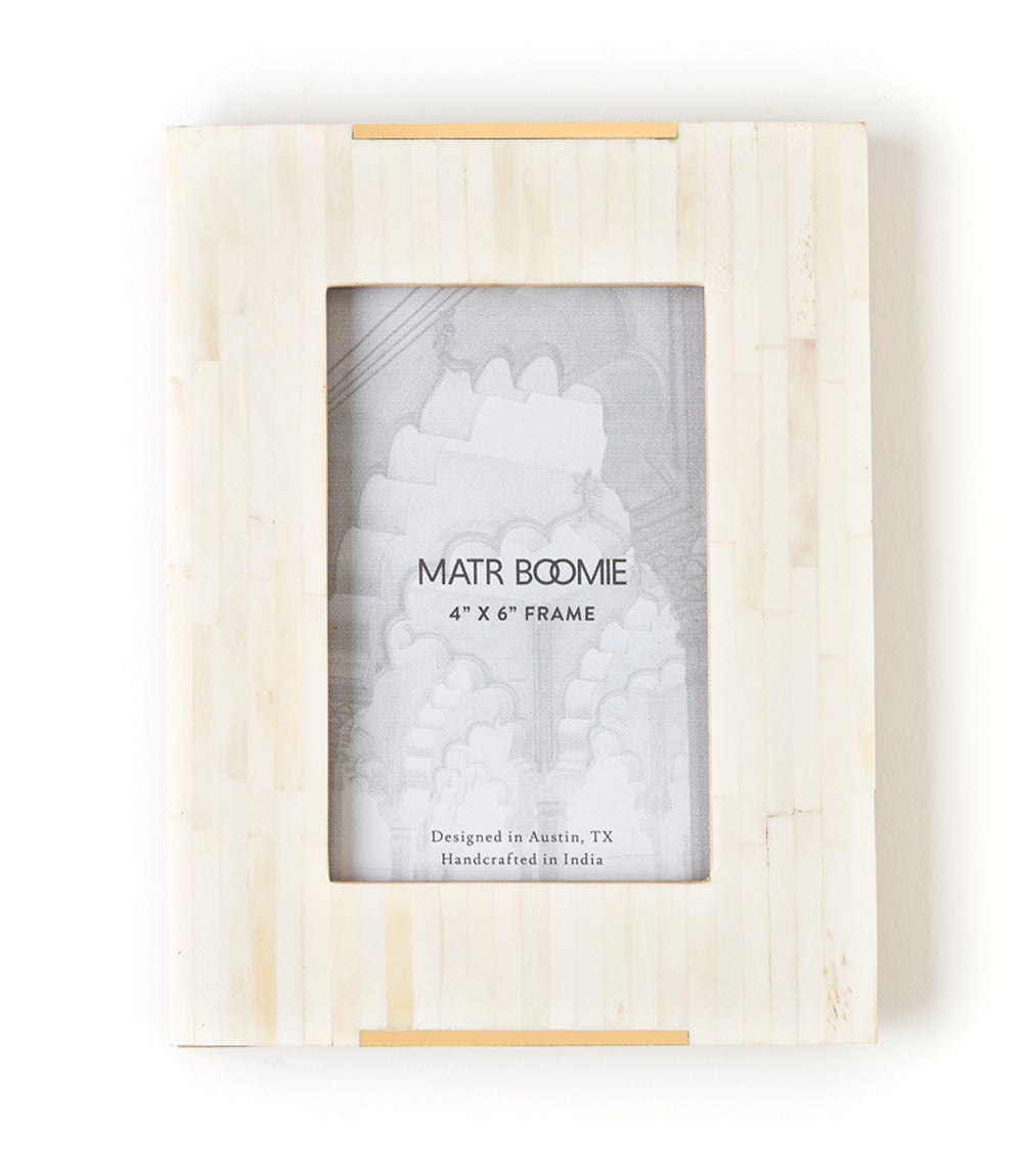 Mukhendu 4x6 Picture Frame - Carved Bone, Brass Accent