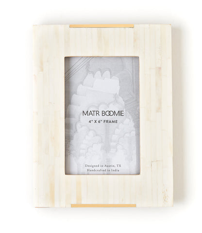 Mukhendu 4x6 Picture Frame - Carved Bone, Brass Accent