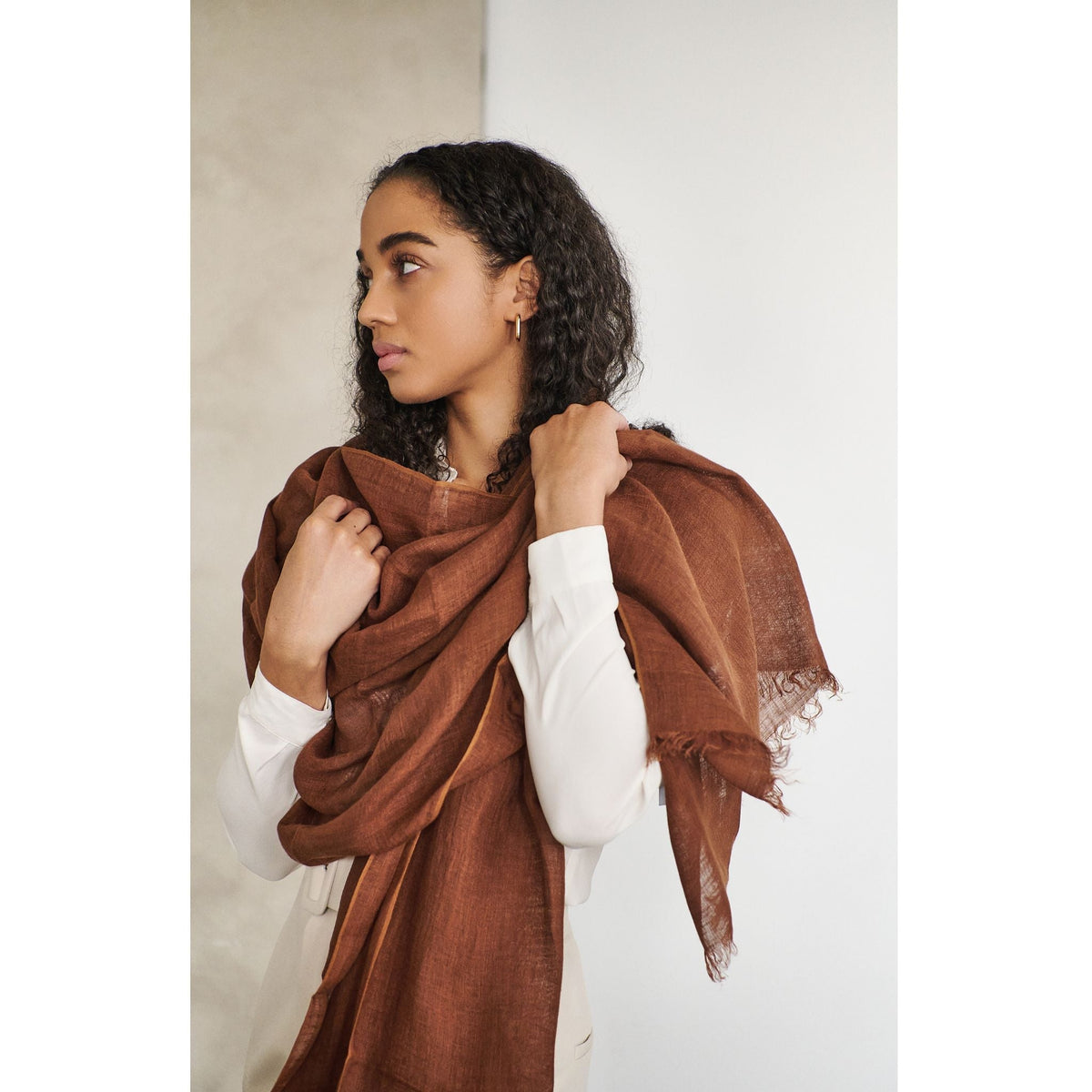 Coco Brown Hand Woven Linen Silk Blend Scarf