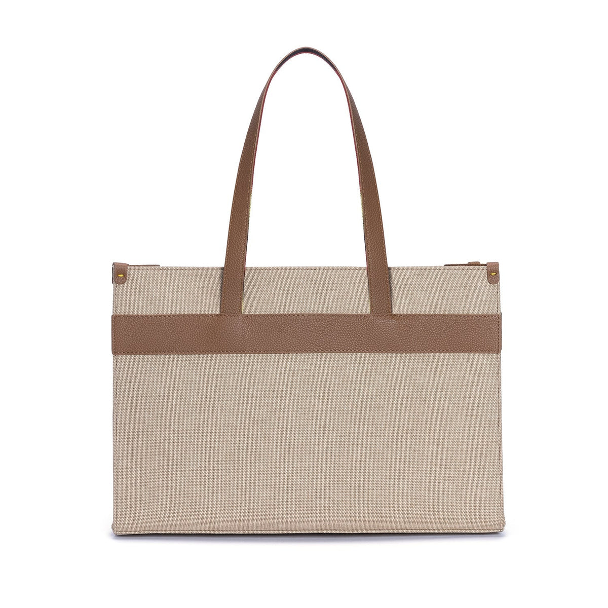 Tobacco Leather & Canvas Tote Bag with Pockets