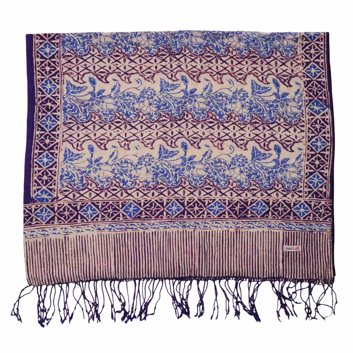 Handmade Batik Scarf - soft Cotton - Vines in Navy Blue