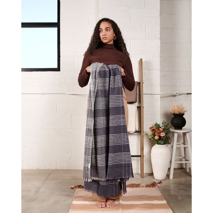 Alloy Dark Blue Stripes Pattern Soft Merino Linen Handloom Throw