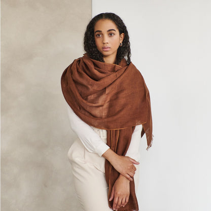 Coco Brown Hand Woven Linen Silk Blend Scarf