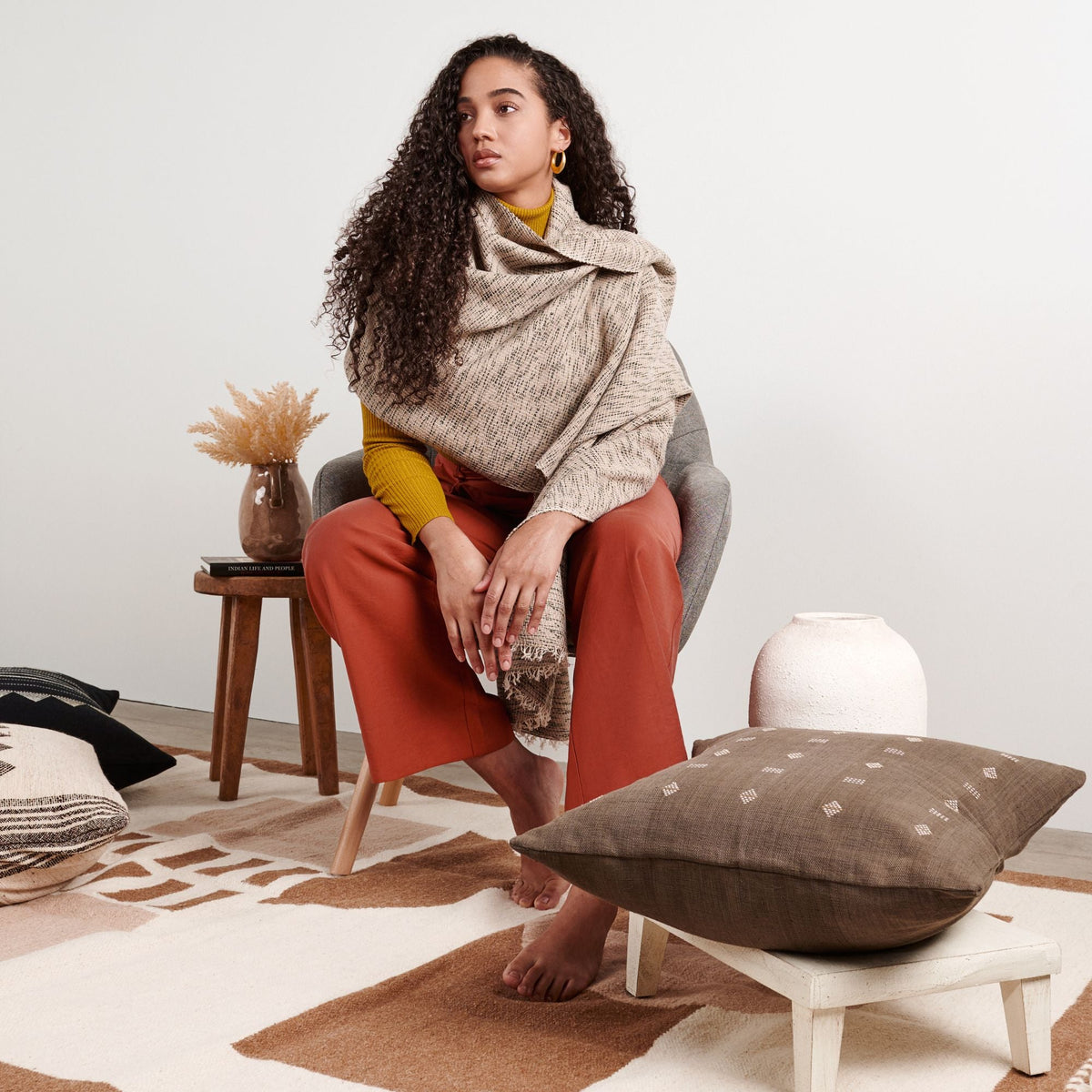 Forest Night Handwoven Neutral Cashmere Merino Scarf