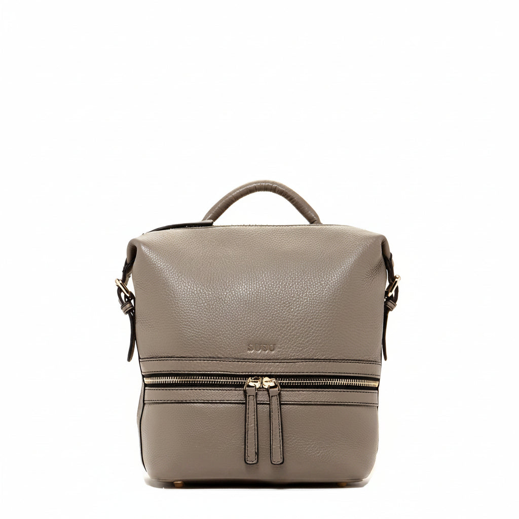 Grey Leather Backpack Purse Convertible Crossbody Bag