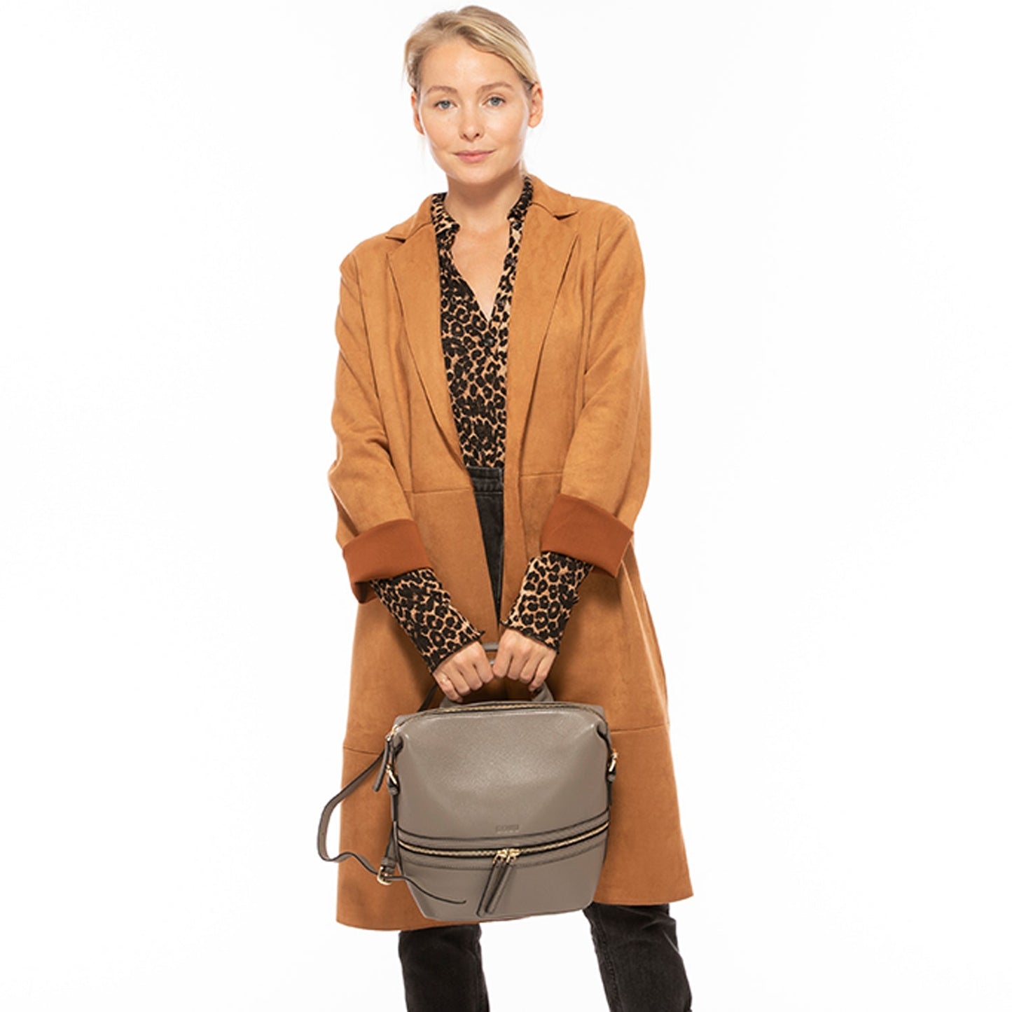 Grey Leather Backpack Purse Convertible Crossbody Bag