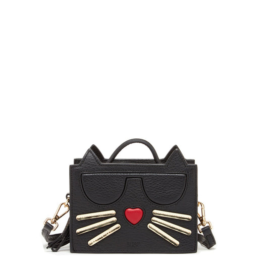 Leather Cat Bag Black Crossbody Purse