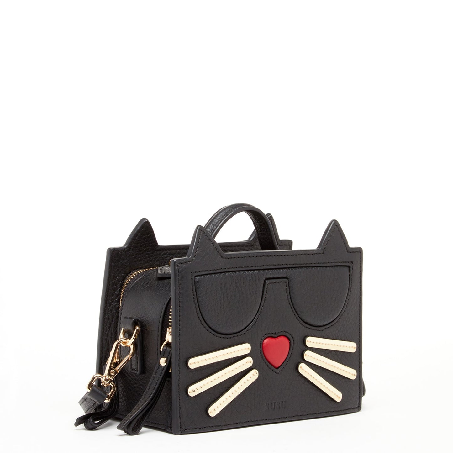 Leather Cat Bag Black Crossbody Purse