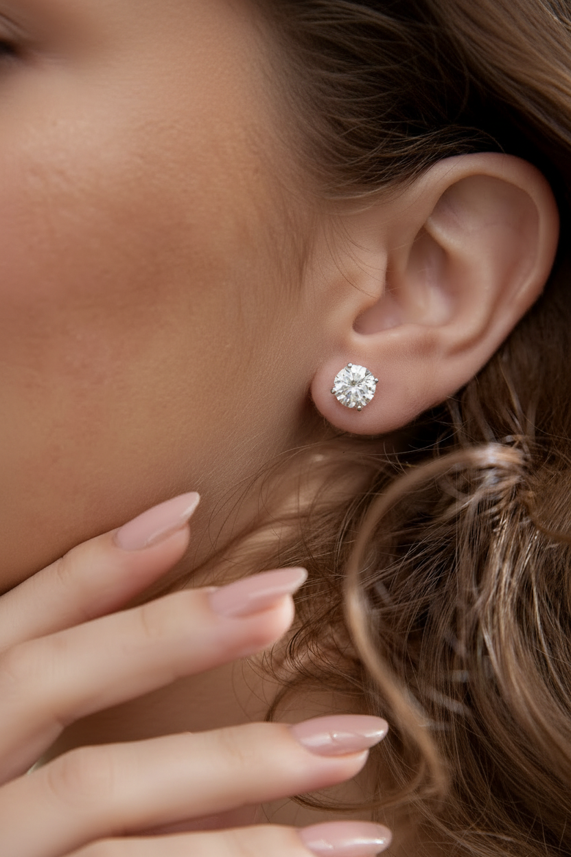 4.00 CTW AGI Certified Lab Grown Diamond Stud Earrings in 14K White or Yellow Gold - G Color VS Clarity