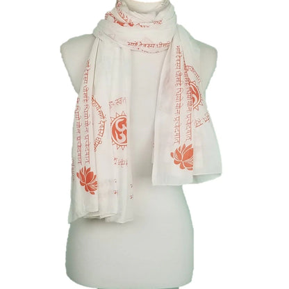 OMSutra Gayatri Mantra Prayer Shawl Handprinted  – Sacred OM Symbol – Cotton Meditation Wrap – 84" x 40"