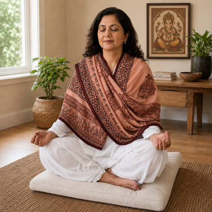 OMSutra Ganapati Meditation Shawl – Red Sandalwood Dyed Block Print