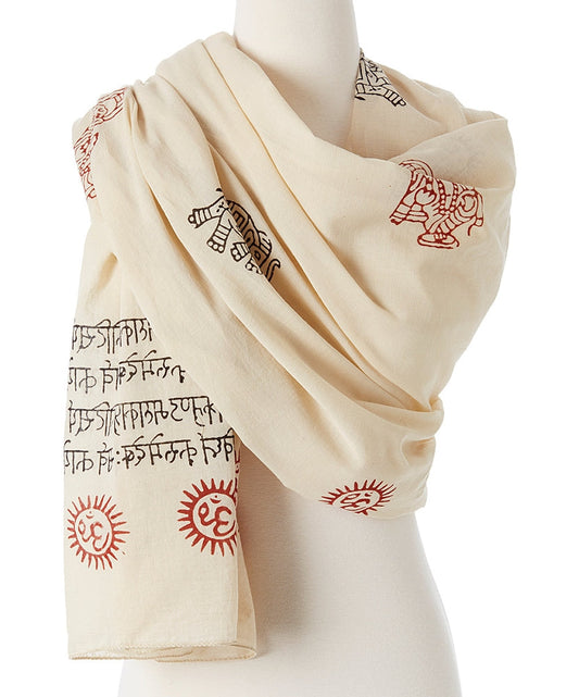 OMSutra Ganesh Mantra Blessing Prayer Shawl – Sacred Chants  | 100% Cotton | Handmade in India | Meditation & Gifting Shawl | 88" x 48"