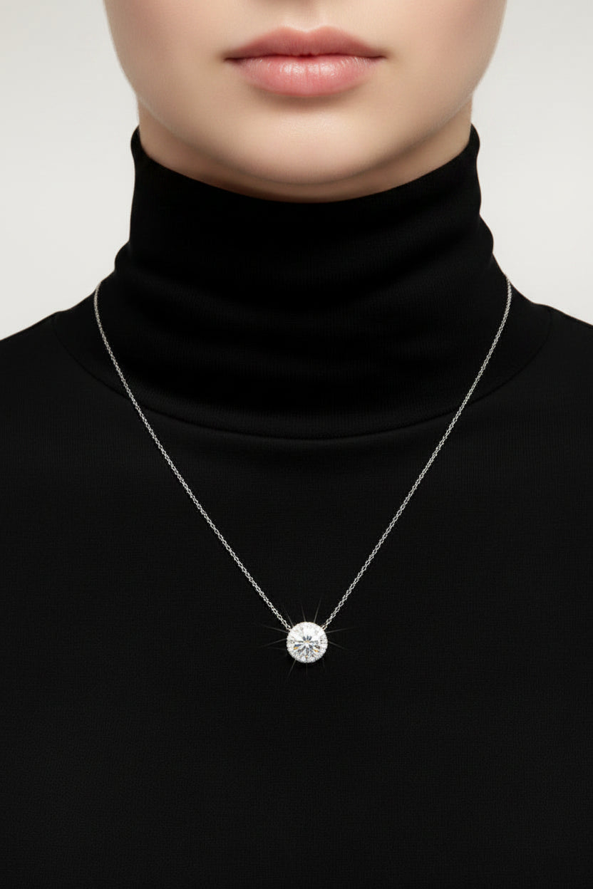 AGI Certified Lab-Grown Diamond Halo Pendant Necklace in 14kt White Gold – 1 CTW or 2 CTW