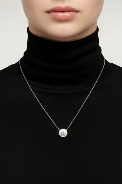 AGI Certified Lab-Grown Diamond Halo Pendant Necklace in 14kt White Gold – 1 CTW or 2 CTW