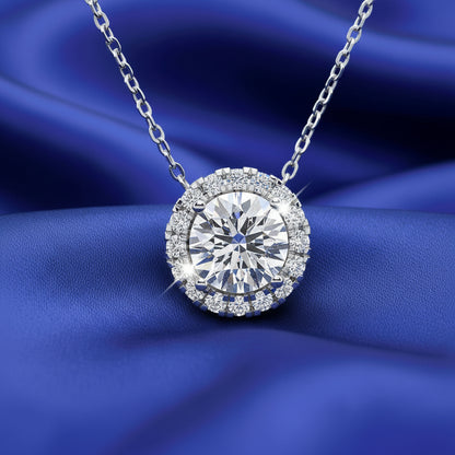 AGI Certified Lab-Grown Diamond Halo Pendant Necklace in 14kt White Gold – 1 CTW or 2 CTW