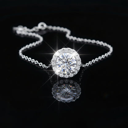 AGI Certified Lab-Grown Diamond Halo Pendant Necklace in 14kt White Gold – 1 CTW or 2 CTW