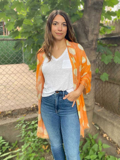 Scarf: Cream Flowers on Orange
