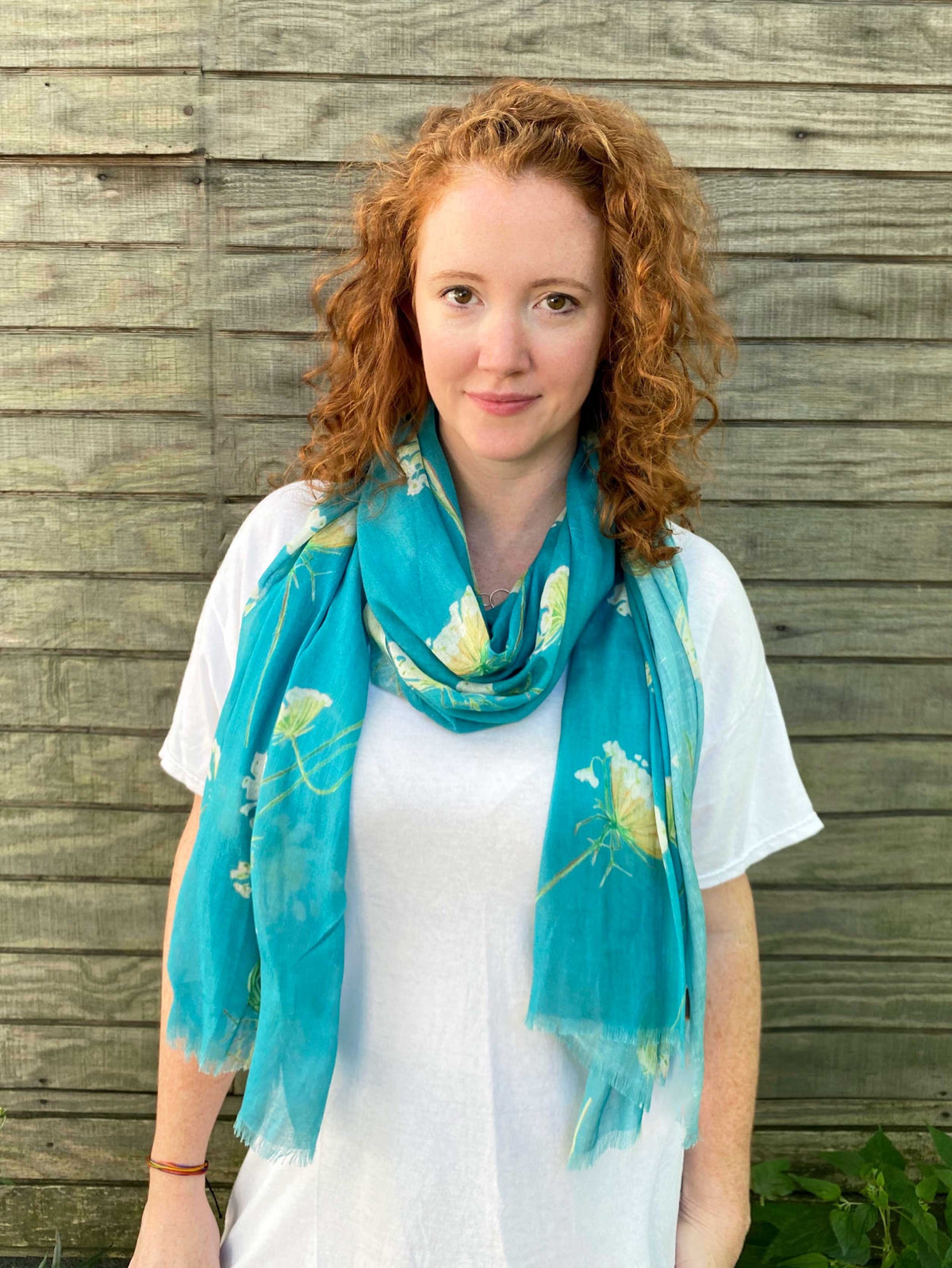 Scarf: Queen Anne's Lace on Teal