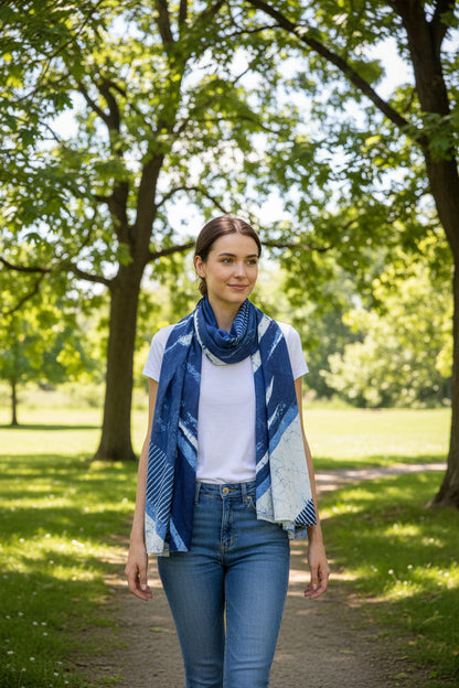 Serenity Indigo handprinted scarf