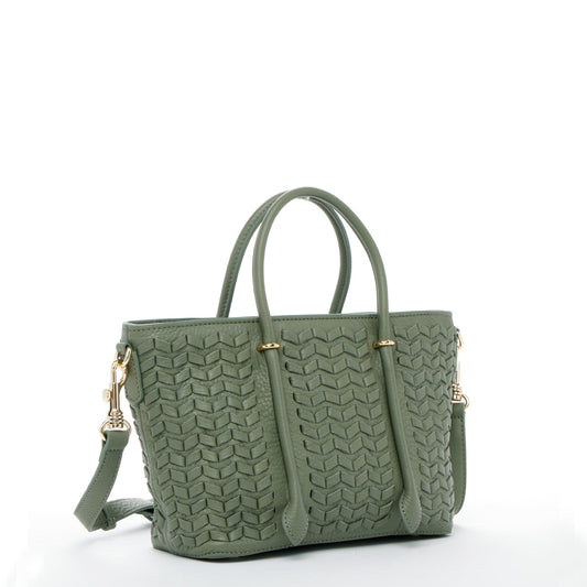 Woven Leather Satchel Bag Sage Green