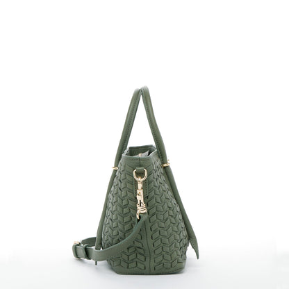 Woven Leather Satchel Bag Sage Green