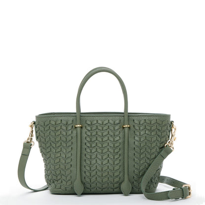Woven Leather Satchel Bag Sage Green