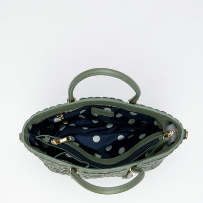 Woven Leather Satchel Bag Sage Green